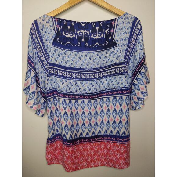 BLL New York Women's Sz Medium Tie Dye Top Shirt Boho Flowy Pink Blue Romantic - Picture 2 of 8